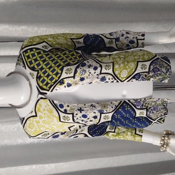 💚Joseph Spring White Blue Green Button Front Cardigan Knit Sweater S Paisley - Picture 3 of 10